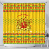 Myanmar Christmas Shower Curtain with Yellow-Red-Green Theme, National Emblem, and Star Motif - Wonder Print Shop