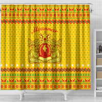 Myanmar Christmas Shower Curtain with Yellow-Red-Green Theme, National Emblem, and Star Motif - Wonder Print Shop