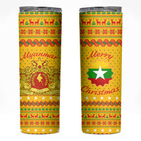 Myanmar Christmas Skinny Tumbler with Yellow-Red-Green Theme, National Emblem, and Star Motif - Wonder Print Shop