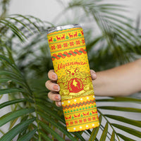 Myanmar Christmas Skinny Tumbler with Yellow-Red-Green Theme, National Emblem, and Star Motif - Wonder Print Shop