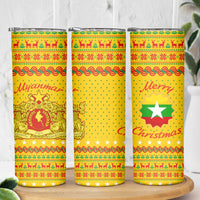 Myanmar Christmas Skinny Tumbler with Yellow-Red-Green Theme, National Emblem, and Star Motif - Wonder Print Shop