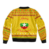 Myanmar Christmas Sleeve Zip Bomber Jacket with Yellow-Red-Green Theme, National Emblem, and Star Motif - Wonder Print Shop