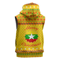 Myanmar Christmas Sleeveless Zip Hoodie with Yellow-Red-Green Theme, National Emblem, and Star Motif - Wonder Print Shop