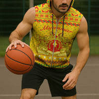 Myanmar Christmas Sleeveless Zip Hoodie with Yellow-Red-Green Theme, National Emblem, and Star Motif - Wonder Print Shop