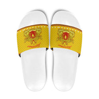 Myanmar Christmas Slide Sandals with Yellow-Red-Green Theme, National Emblem, and Star Motif - Wonder Print Shop