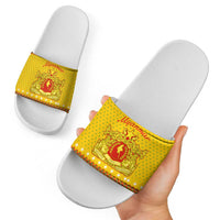 Myanmar Christmas Slide Sandals with Yellow-Red-Green Theme, National Emblem, and Star Motif - Wonder Print Shop