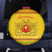 Myanmar Christmas Spare Tire Cover with Yellow-Red-Green Theme, National Emblem, and Star Motif - Wonder Print Shop