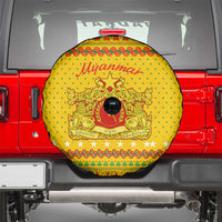 Myanmar Christmas Spare Tire Cover with Yellow-Red-Green Theme, National Emblem, and Star Motif - Wonder Print Shop