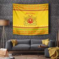 Myanmar Christmas Tapestry with Yellow-Red-Green Theme, National Emblem, and Star Motif - Wonder Print Shop