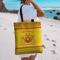 Myanmar Christmas Tote Bag with Yellow-Red-Green Theme, National Emblem, and Star Motif - Wonder Print Shop