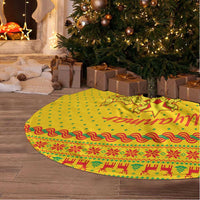 Myanmar Christmas Tree Skirt with Yellow-Red-Green Theme, National Emblem, and Star Motif - Wonder Print Shop