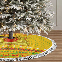 Myanmar Christmas Tree Skirt with Yellow-Red-Green Theme, National Emblem, and Star Motif - Wonder Print Shop