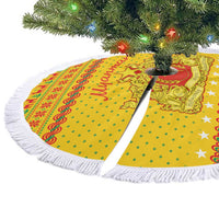 Myanmar Christmas Tree Skirt with Yellow-Red-Green Theme, National Emblem, and Star Motif - Wonder Print Shop