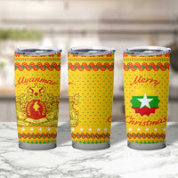 Myanmar Christmas Tumbler Cup with Yellow-Red-Green Theme, National Emblem, and Star Motif - Wonder Print Shop