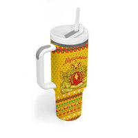 Myanmar Christmas Tumbler With Handle with Yellow-Red-Green Theme, National Emblem, and Star Motif - Wonder Print Shop