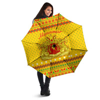 Myanmar Christmas Umbrella with Yellow-Red-Green Theme, National Emblem, and Star Motif - Wonder Print Shop