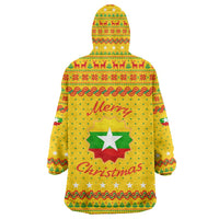 Myanmar Christmas Wearable Blanket Hoodie with Yellow-Red-Green Theme, National Emblem, and Star Motif - Wonder Print Shop