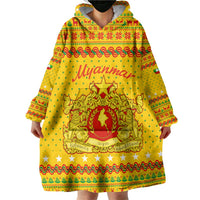 Myanmar Christmas Wearable Blanket Hoodie with Yellow-Red-Green Theme, National Emblem, and Star Motif - Wonder Print Shop