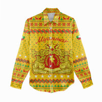 Myanmar Christmas Women Casual Shirt with Yellow-Red-Green Theme, National Emblem, and Star Motif - Wonder Print Shop