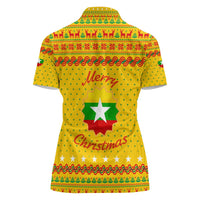 Myanmar Christmas Women Polo Shirt with Yellow-Red-Green Theme, National Emblem, and Star Motif - Wonder Print Shop