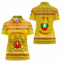 Myanmar Christmas Women Polo Shirt with Yellow-Red-Green Theme, National Emblem, and Star Motif - Wonder Print Shop
