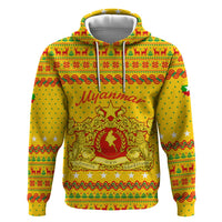 Myanmar Christmas Zip Hoodie with Yellow-Red-Green Theme, National Emblem, and Star Motif - Wonder Print Shop