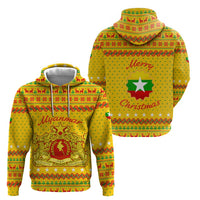 Myanmar Christmas Zip Hoodie with Yellow-Red-Green Theme, National Emblem, and Star Motif - Wonder Print Shop