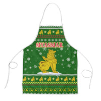 Myanmar Christmas Apron with Green-Gold Theme, Chinthe Lion, and Santa Motif - Wonder Print Shop