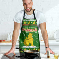 Myanmar Christmas Apron with Green-Gold Theme, Chinthe Lion, and Santa Motif - Wonder Print Shop