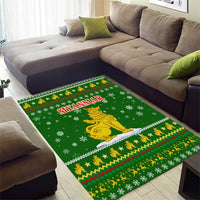 Myanmar Christmas Area Rug with Green-Gold Theme, Chinthe Lion, and Santa Motif - Wonder Print Shop