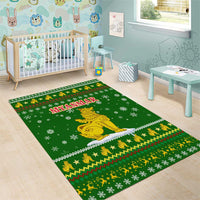 Myanmar Christmas Area Rug with Green-Gold Theme, Chinthe Lion, and Santa Motif - Wonder Print Shop