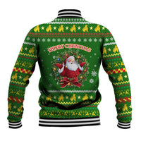 Myanmar Christmas Baseball Jacket with Green-Gold Theme, Chinthe Lion, and Santa Motif - Wonder Print Shop