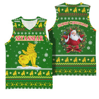 Myanmar Christmas Basketball Jersey with Green-Gold Theme, Chinthe Lion, and Santa Motif - Wonder Print Shop