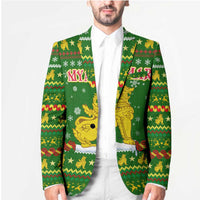 Myanmar Christmas Blazer with Green-Gold Theme, Chinthe Lion, and Santa Motif - Wonder Print Shop
