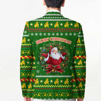 Myanmar Christmas Blazer with Green-Gold Theme, Chinthe Lion, and Santa Motif - Wonder Print Shop
