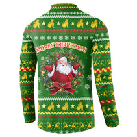 Myanmar Christmas Button Sweatshirt with Green-Gold Theme, Chinthe Lion, and Santa Motif - Wonder Print Shop