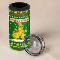 Myanmar Christmas 4 in 1 Can Cooler Tumbler with Green-Gold Theme, Chinthe Lion, and Santa Motif - Wonder Print Shop
