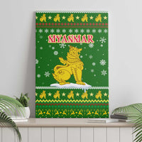 Myanmar Christmas Canvas Wall Art with Green-Gold Theme, Chinthe Lion, and Santa Motif - Wonder Print Shop