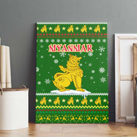 Myanmar Christmas Canvas Wall Art with Green-Gold Theme, Chinthe Lion, and Santa Motif - Wonder Print Shop