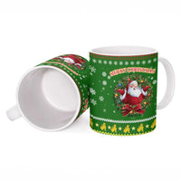 Myanmar Christmas Ceramic Mug with Green-Gold Theme, Chinthe Lion, and Santa Motif - Wonder Print Shop