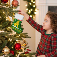 Myanmar Christmas Stocking with Green-Gold Theme, Chinthe Lion, and Santa Motif - Wonder Print Shop