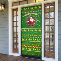 Myanmar Christmas Door Cover with Green-Gold Theme, Chinthe Lion, and Santa Motif - Wonder Print Shop