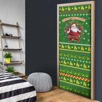 Myanmar Christmas Door Cover with Green-Gold Theme, Chinthe Lion, and Santa Motif - Wonder Print Shop