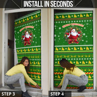 Myanmar Christmas Door Cover with Green-Gold Theme, Chinthe Lion, and Santa Motif - Wonder Print Shop