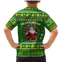 Myanmar Christmas Family Matching Mermaid Dress and Hawaiian Shirt with Green-Gold Theme, Chinthe Lion, and Santa Motif - Wonder Print Shop