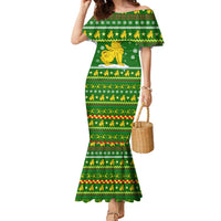 Myanmar Christmas Family Matching Mermaid Dress and Hawaiian Shirt with Green-Gold Theme, Chinthe Lion, and Santa Motif - Wonder Print Shop