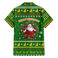 Myanmar Christmas Family Matching Off Shoulder Short Dress and Hawaiian Shirt with Green-Gold Theme, Chinthe Lion, and Santa Motif - Wonder Print Shop