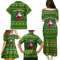 Myanmar Christmas Family Matching Puletasi and Hawaiian Shirt with Green-Gold Theme, Chinthe Lion, and Santa Motif - Wonder Print Shop