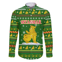 Myanmar Christmas Family Matching Puletasi and Hawaiian Shirt with Green-Gold Theme, Chinthe Lion, and Santa Motif - Wonder Print Shop