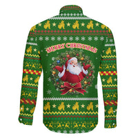 Myanmar Christmas Family Matching Puletasi and Hawaiian Shirt with Green-Gold Theme, Chinthe Lion, and Santa Motif - Wonder Print Shop